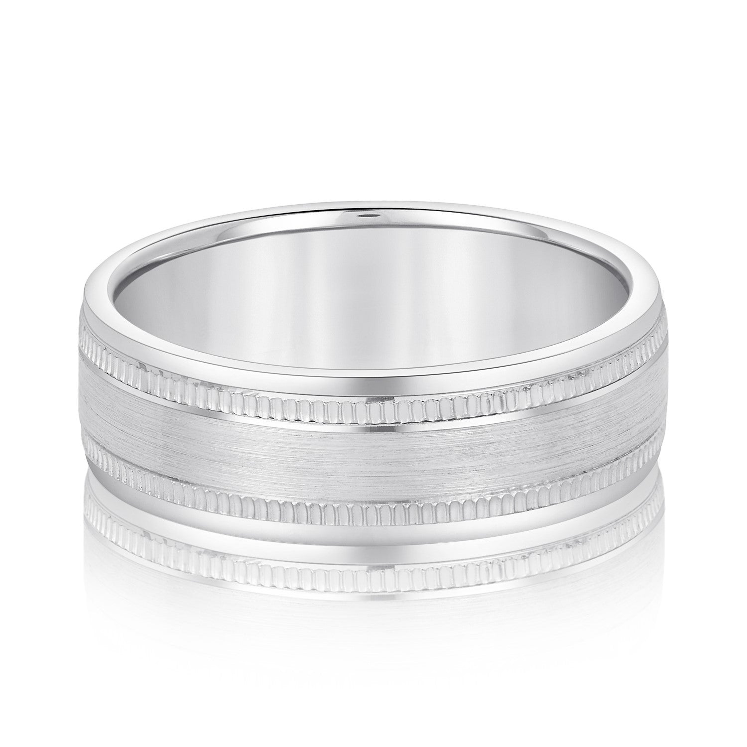 Men's Center Brushed Double Grooved Wedding Band-VIRABYANI